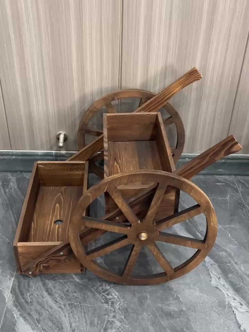 Solid Wood Flower Stand, Wood Plant Stand Flower HolderTricycle Flower StandIndoor Outdoor Flower Pot Shelf for Patio Garden Balcony (Integrally Formed Wooden Wheel)