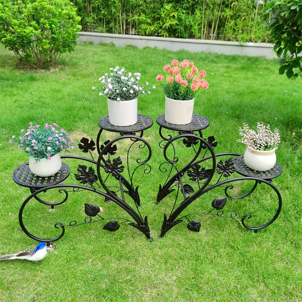 2 Pcs Elegant Half Heart Metal Iron Plant Pot Stands with Art Display Shelf for Garden Patio, Planter Rack for Flowers