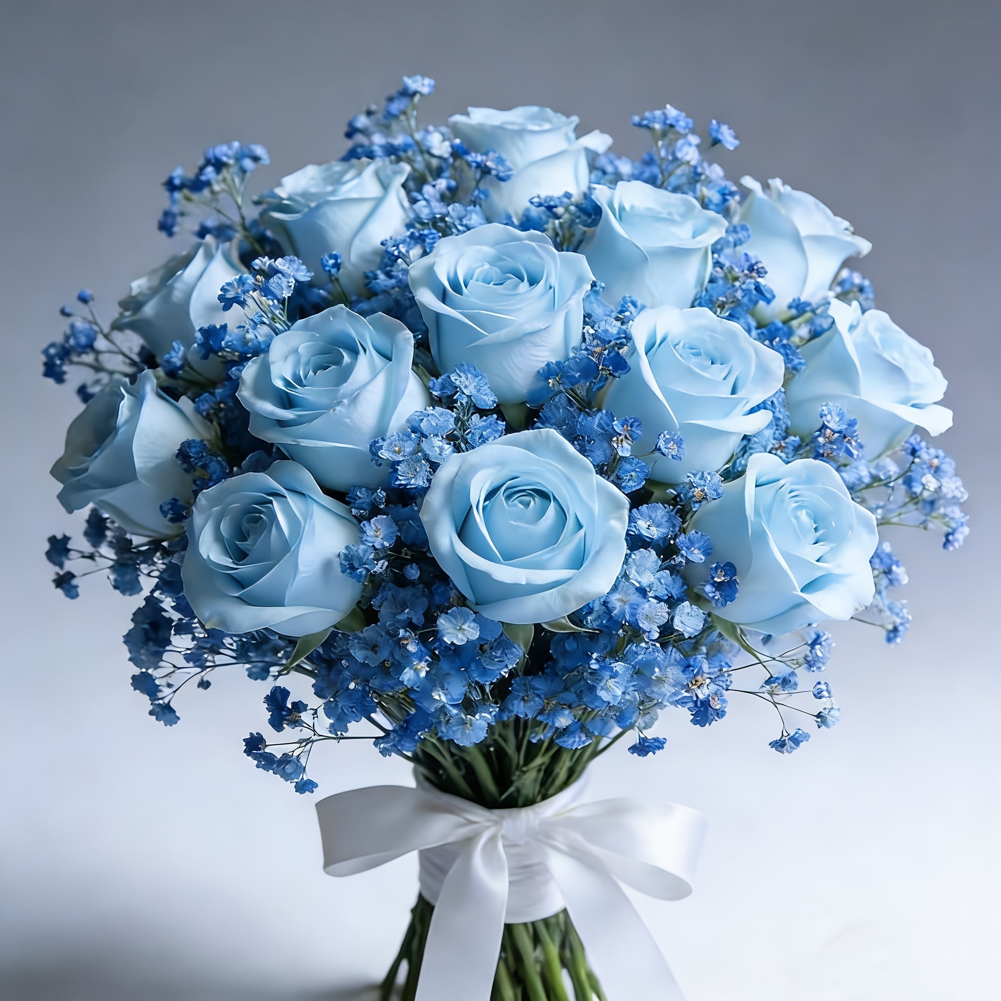 26 Realistic Blue Roses And Blue Gypsy Combination Simulation Bouquet - Durable Plastic Flowers, Suitable for Weddings, Valentine'S Day, Graduation Ceremonies, As Centerpieces, Table Decorations And Arrangements, Suitable for All Seasons