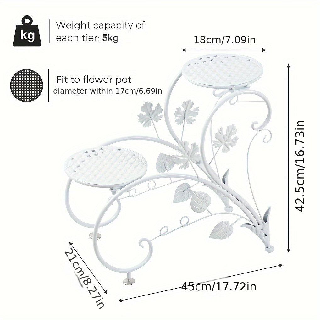 2 Pcs Elegant Half Heart Metal Iron Plant Pot Stands with Art Display Shelf for Garden Patio, Planter Rack for Flowers