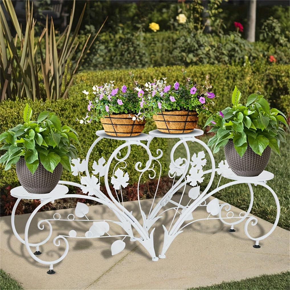 2 Pcs Elegant Half Heart Metal Iron Plant Pot Stands with Art Display Shelf for Garden Patio, Planter Rack for Flowers