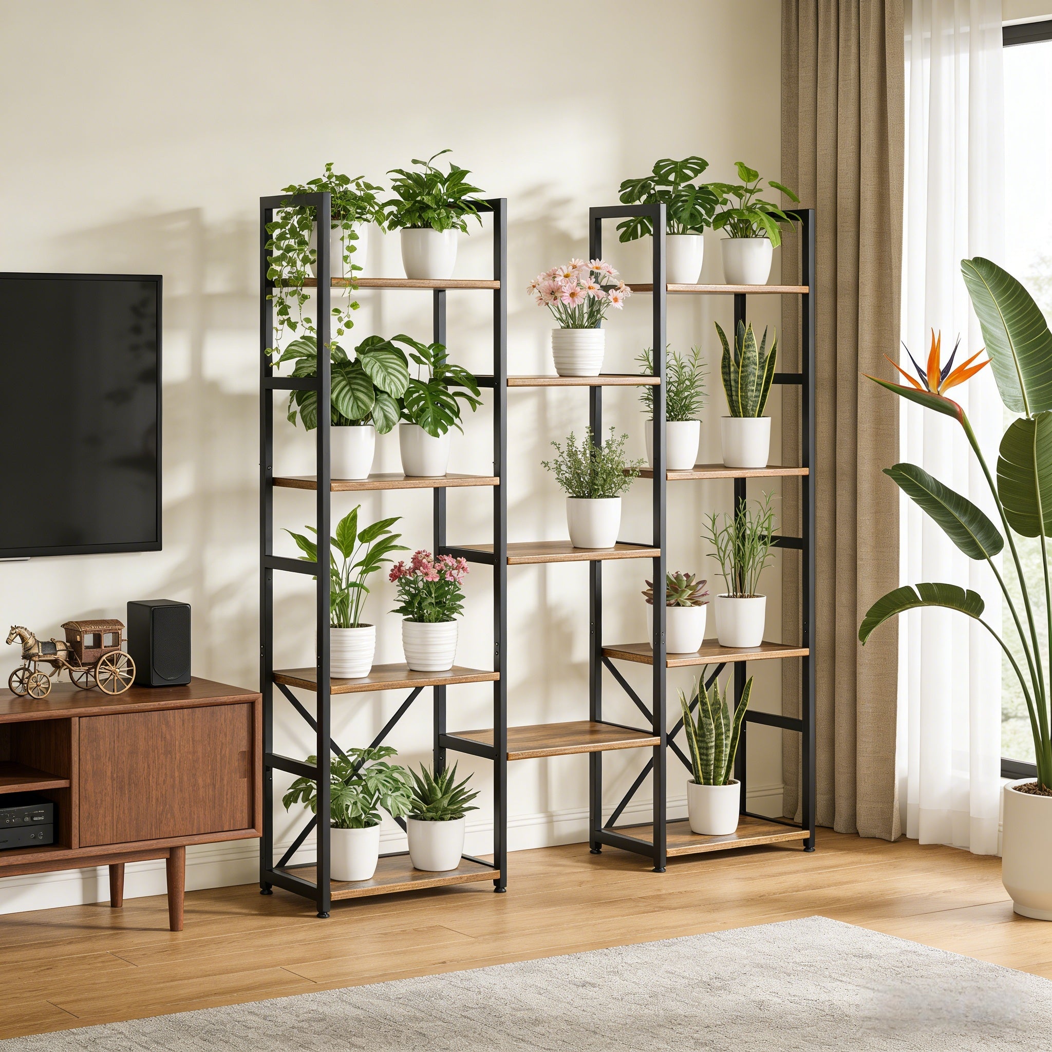 7\u002F5\u002F4\u002F3-Tier Indoor Plant Stand, 63\u002F62\u002F55\u002F36In High Metal Flower Shelf Corner Display Rack, Multi-Layer Plant Holder for Living Room Bedroom Balcony, Gift for Plant Lovers