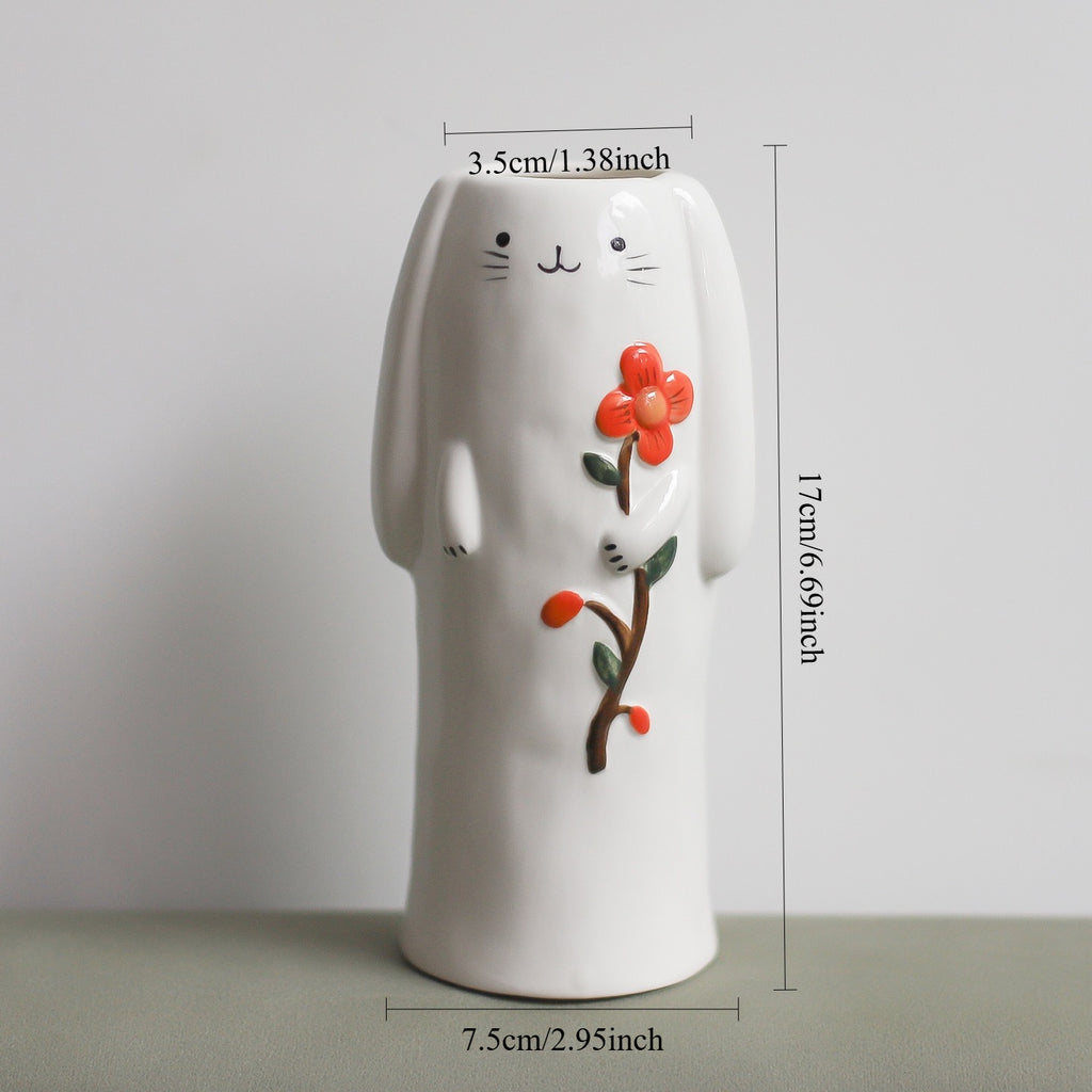 Cartoon Cute Ceramic Hydroponic Plant Vase for Living Room Desktop, Small Flower Pot, Dried Flower Vase, Creative Gift And Decorative Ornament