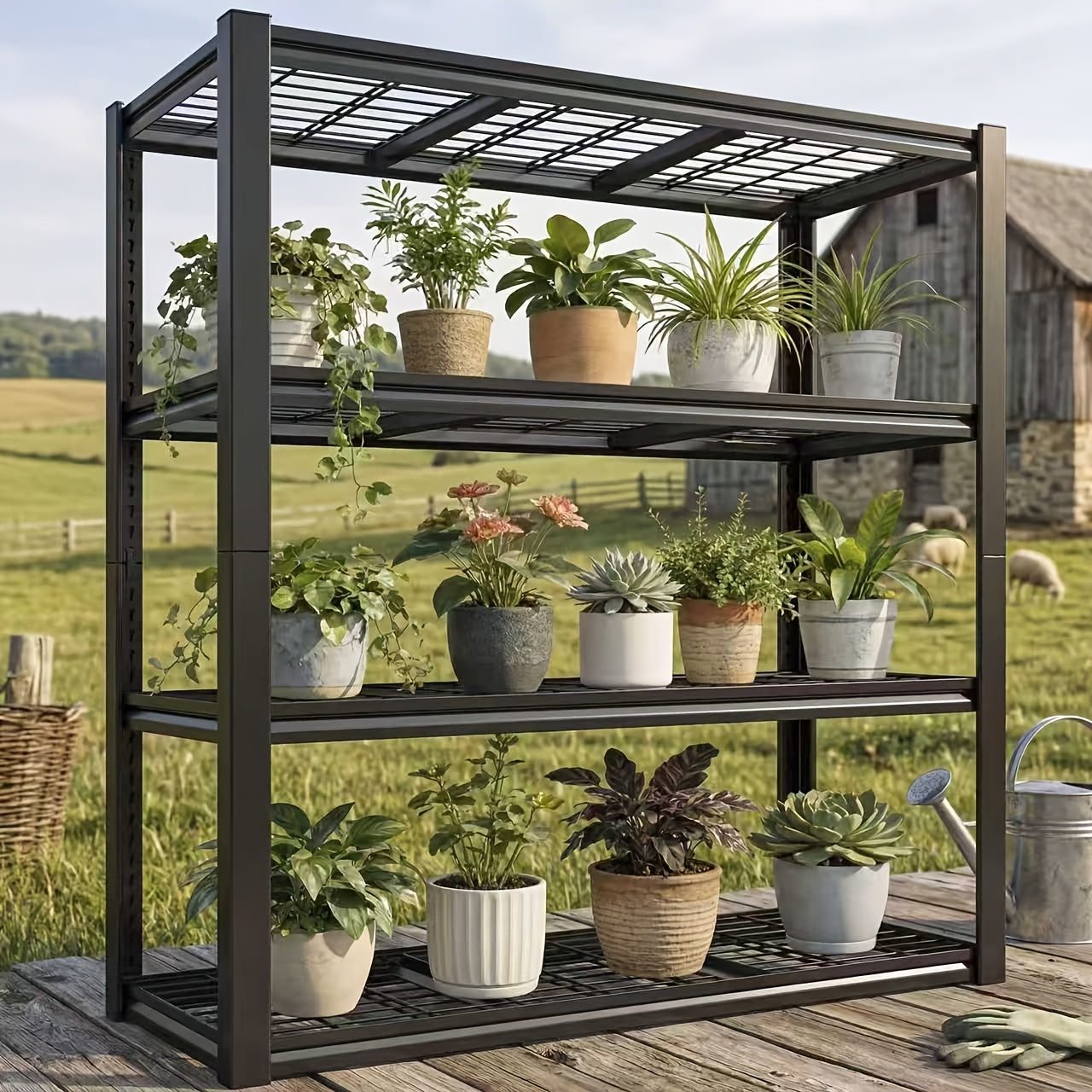 Heavy-Duty Indoor And Outdoor Metal Plant Stand - Waterproof Black Heavy-Duty Weather-Resistant Plant Rack with A Sturdy Frame, Suitable for Potted Plants, Ideal for Courtyards, Balconies, Living Rooms