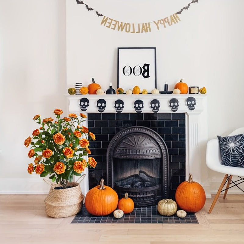 2 Packs of 35.7-Inch Simulated Camellias, Orange And White Realistic Outdoor Artificial Flowers with Inserts, Suitable for Home Decoration, Office Porch Decoration, Yard Decoration, Wedding Decoration And Christmas Decoration