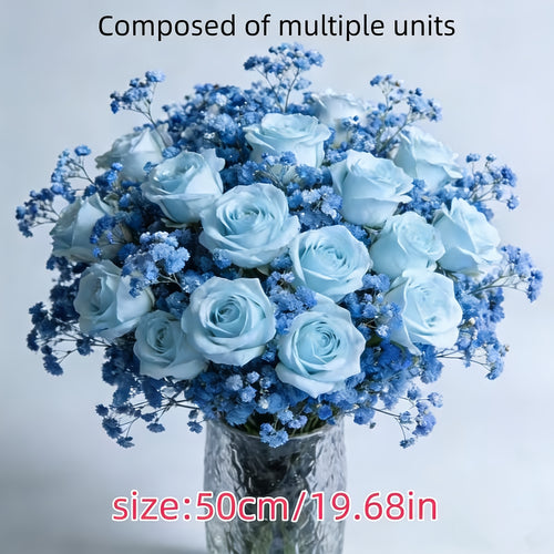 26 Realistic Blue Roses And Blue Gypsy Combination Simulation Bouquet - Durable Plastic Flowers, Suitable for Weddings, Valentine'S Day, Graduation Ceremonies, As Centerpieces, Table Decorations And Arrangements, Suitable for All Seasons