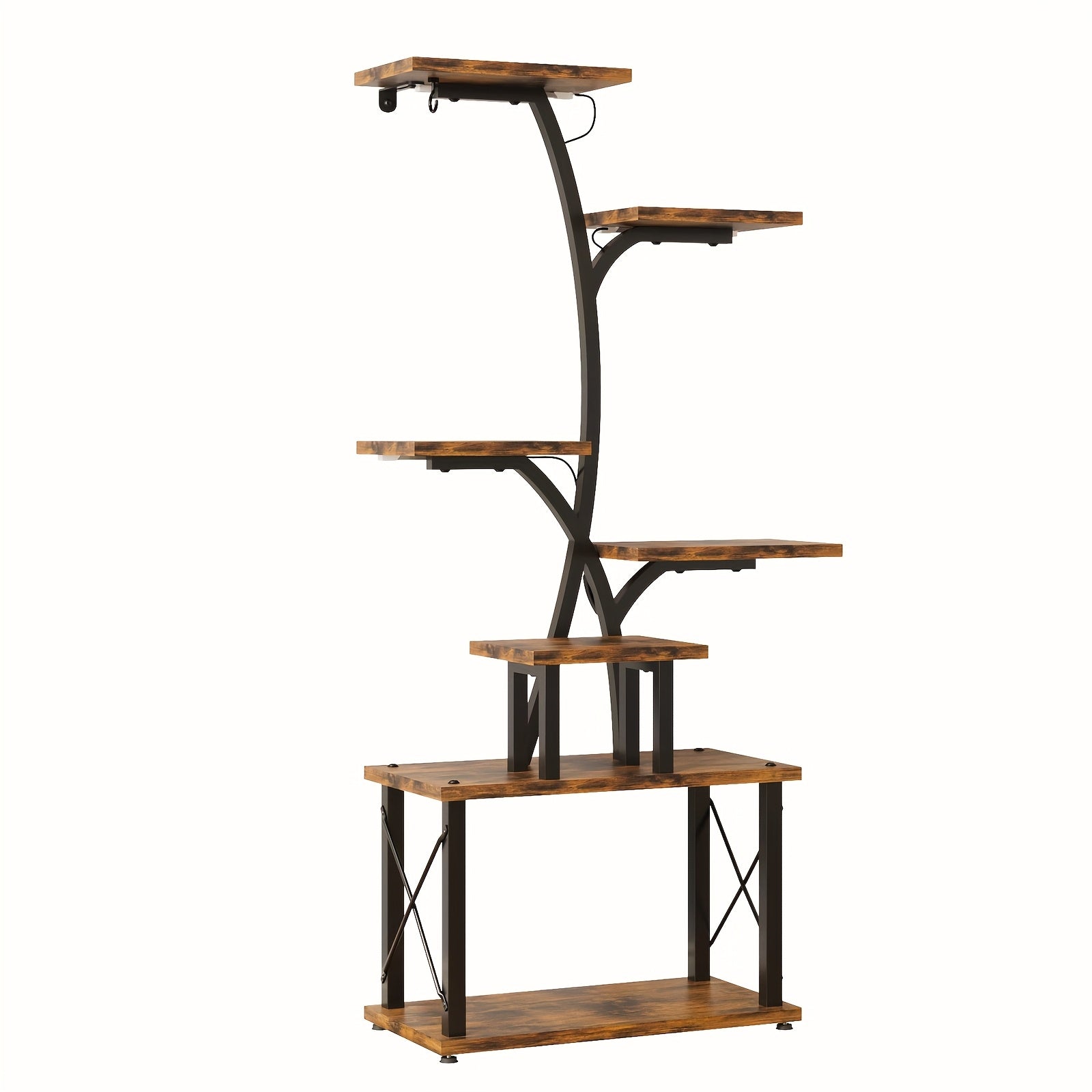 Plant Stand Indoor with Grow Lights - 6\u002F7 Tiered Plant Shelf Indoor, Large Inch Polygonal Plant Stand, Metal Curved Flower Holder Display Rack for Balcony, Home Decor And Christmas