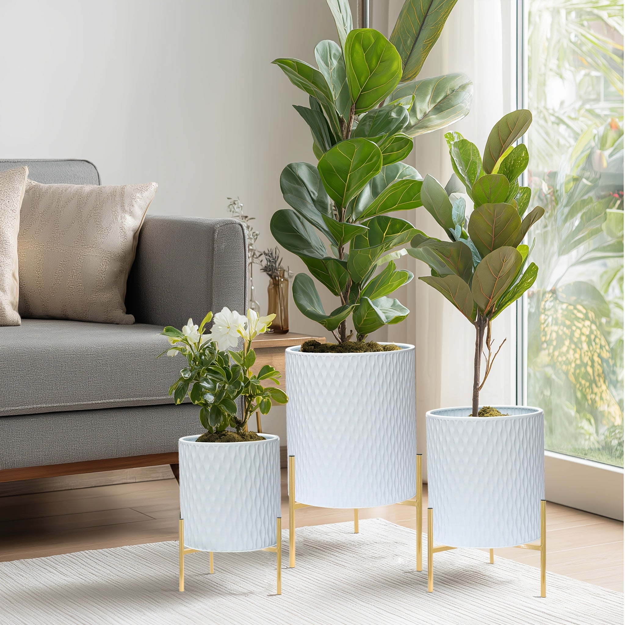 Metal Planter Stand Set Of 3, Indoor Outdoor Plant Stand with Flower Pots, Rust-Resistant Elevated Plant Display for Balcony Patio & Living Room