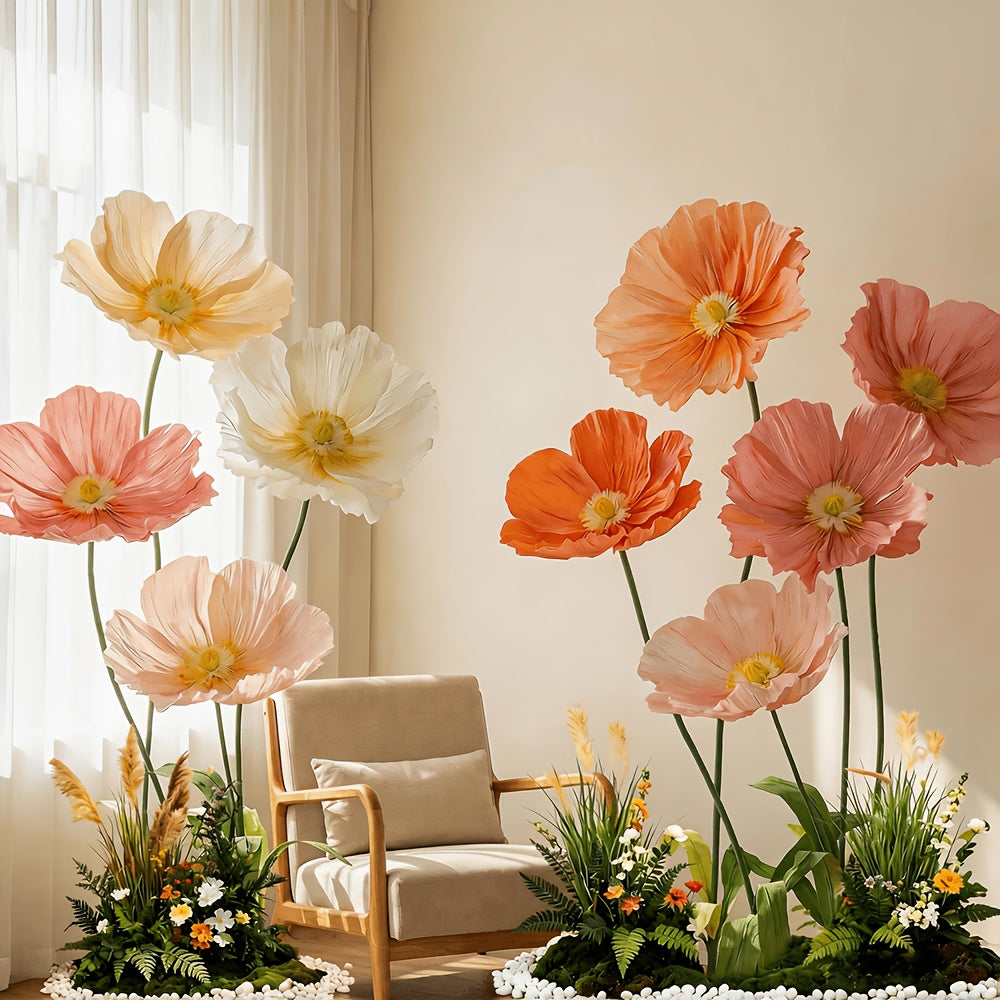 9pcs Set\u002F11pcs Set Colorful Giant Papaver Rhoeas Artificial Flowers for Store Window Displays, Wedding and Holiday Decorations, Influencer Photo Booth Decor Flowers