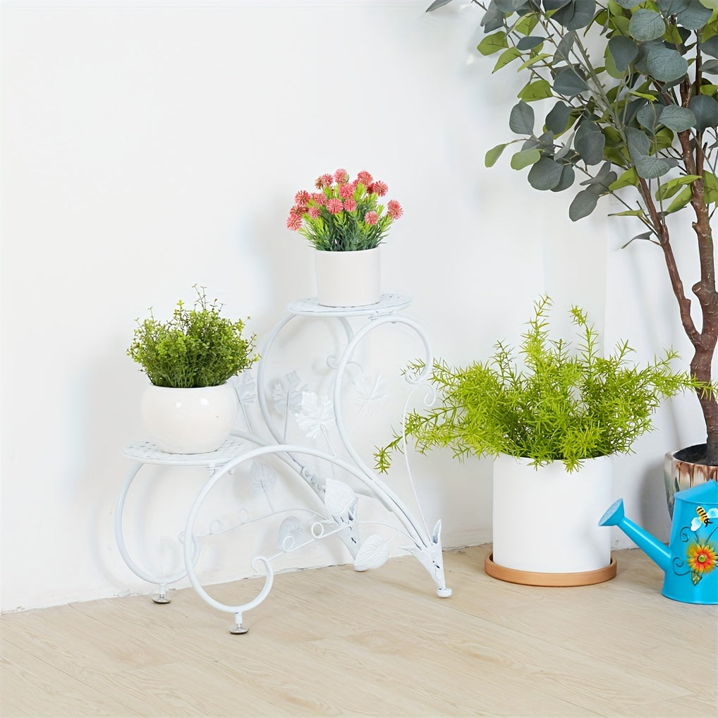 2 Pcs Elegant Half Heart Metal Iron Plant Pot Stands with Art Display Shelf for Garden Patio, Planter Rack for Flowers