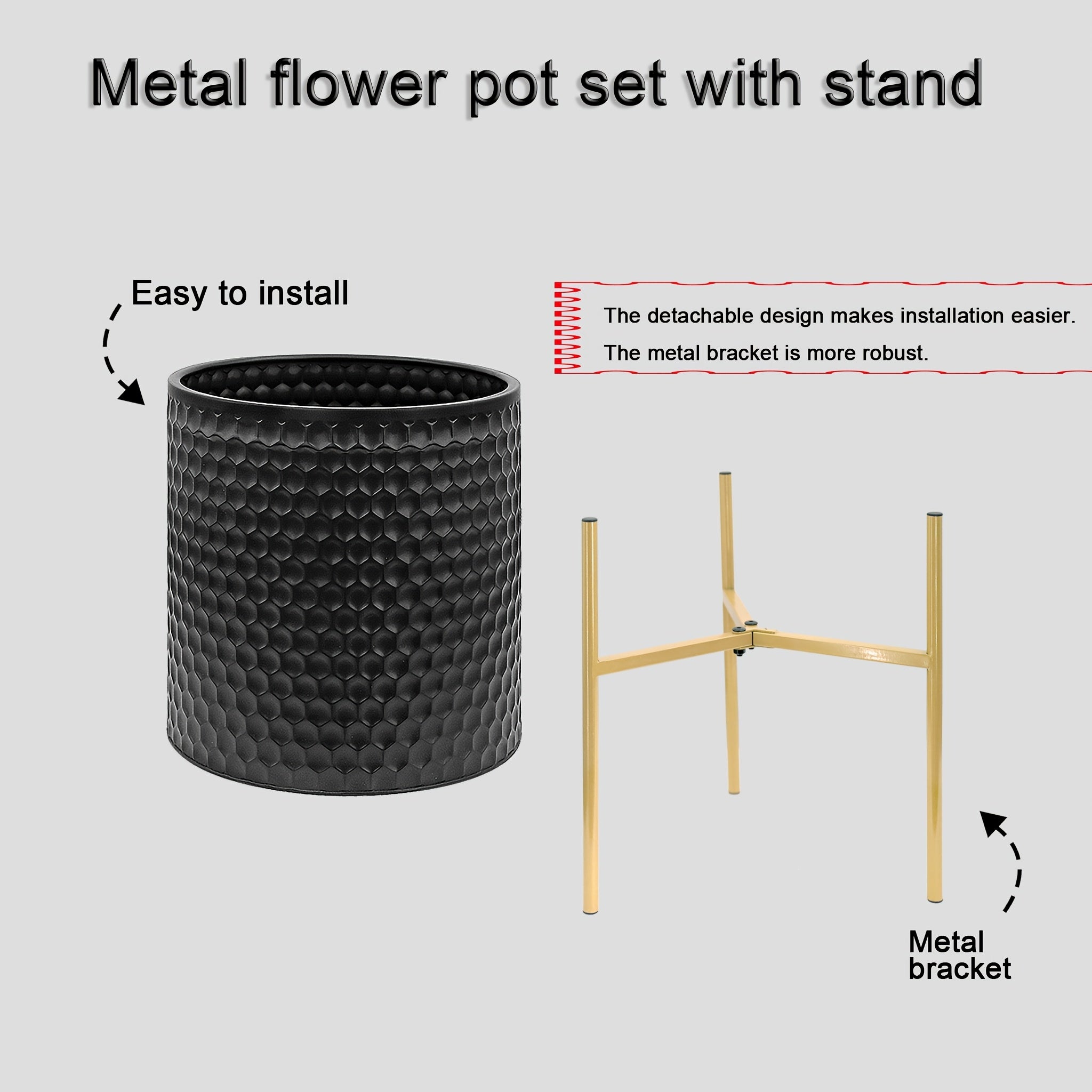 Metal Planter Stand Set Of 3, Indoor Outdoor Plant Stand with Flower Pots, Rust-Resistant Elevated Plant Display for Balcony Patio & Living Room