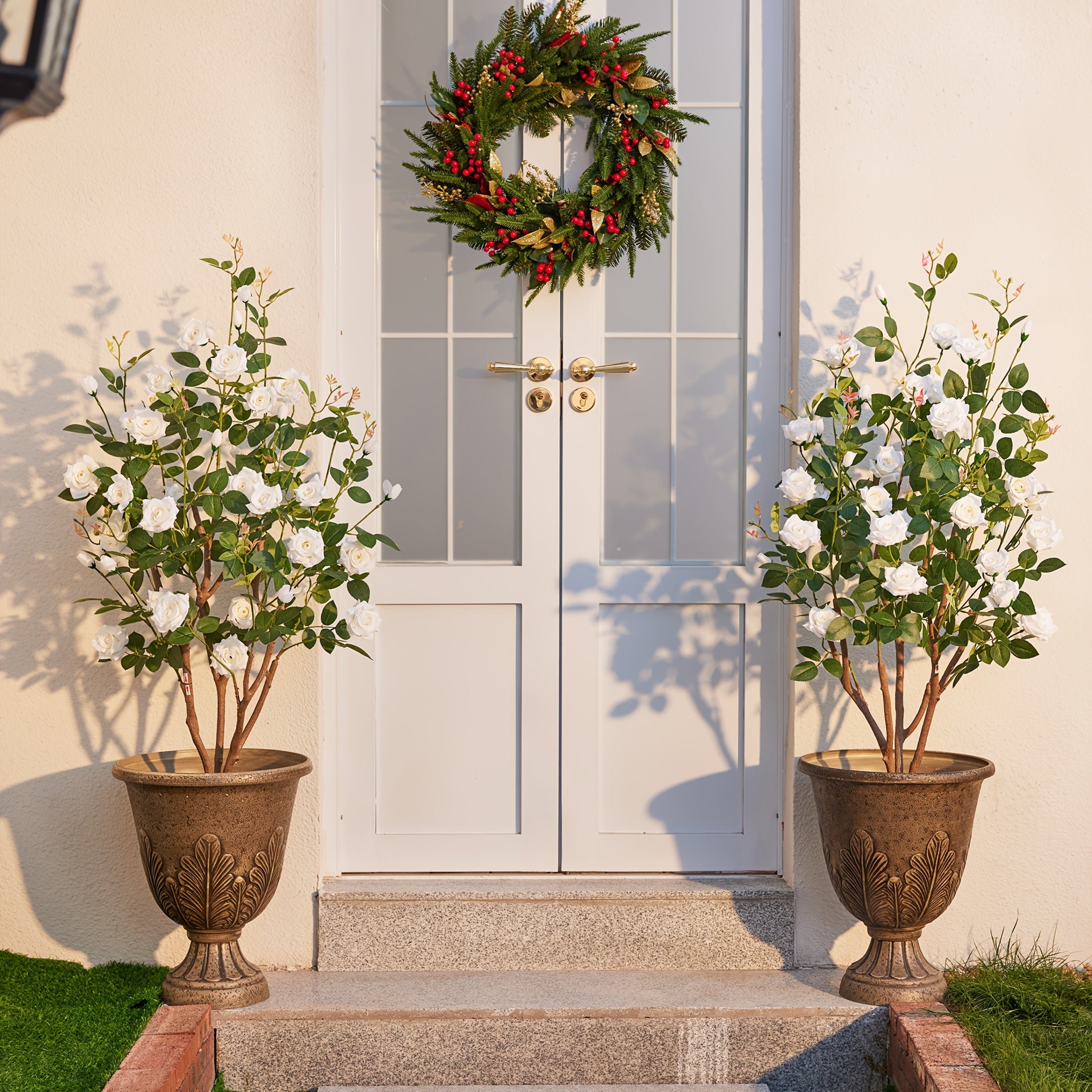 Artificial Rose Trees Pre-Potted With Nursery Pot | Home Decor, Indoor Plants, Decorative Trees, Realistic Silk Foliage, High-Quality Faux Flowers, Fake Roses For Thanksgiving