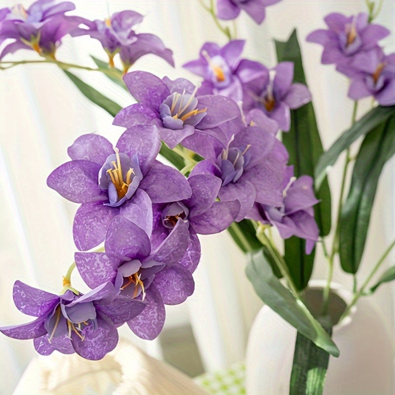 5pcs Realistic Faux Freesia Flowers with Butterfly-Wing Daffodil Suitable for Wedding, Home Decor, Table Centerpiece - Fabric Blooms for Spring Arrangements, Desktop Decoration, Wedding Bouquets, No Maintenance Required