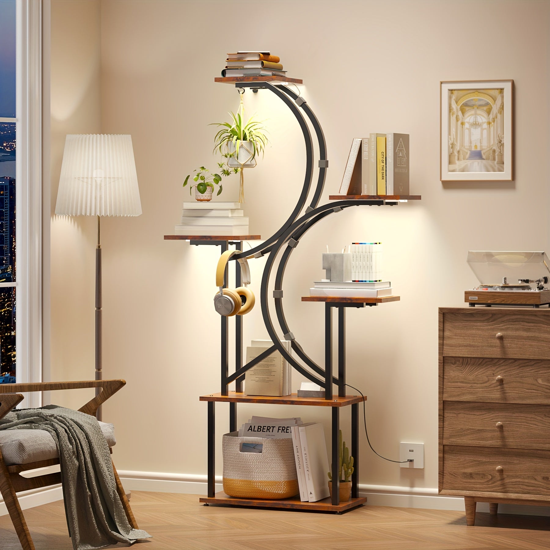 Plant Stand Indoor with Grow Lights - 6\u002F7 Tiered Plant Shelf Indoor, Large Inch Polygonal Plant Stand, Metal Curved Flower Holder Display Rack for Balcony, Home Decor And Christmas