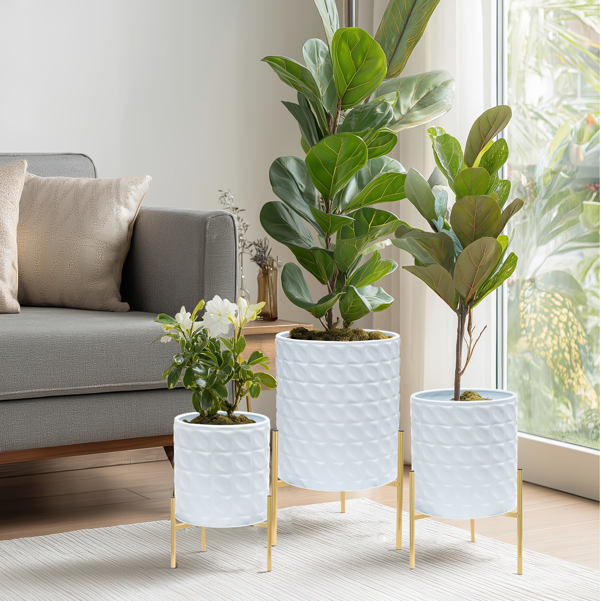 Metal Planter Stand Set Of 3, Indoor Outdoor Plant Stand with Flower Pots, Rust-Resistant Elevated Plant Display for Balcony Patio & Living Room