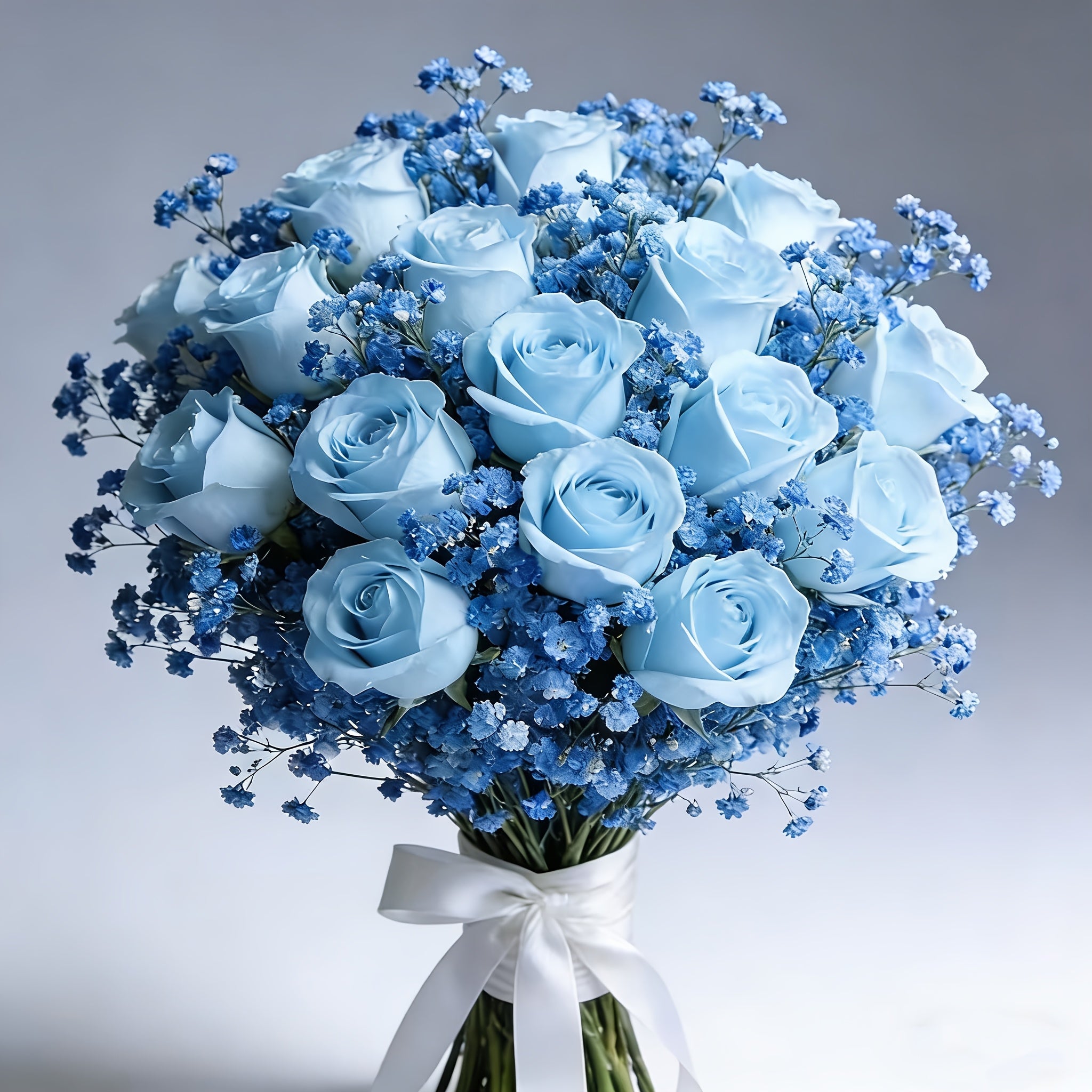 26 Realistic Blue Roses And Blue Gypsy Combination Simulation Bouquet - Durable Plastic Flowers, Suitable for Weddings, Valentine'S Day, Graduation Ceremonies, As Centerpieces, Table Decorations And Arrangements, Suitable for All Seasons