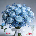 26 Realistic Blue Roses And Blue Gypsy Combination Simulation Bouquet - Durable Plastic Flowers, Suitable for Weddings, Valentine'S Day, Graduation Ceremonies, As Centerpieces, Table Decorations And Arrangements, Suitable for All Seasons