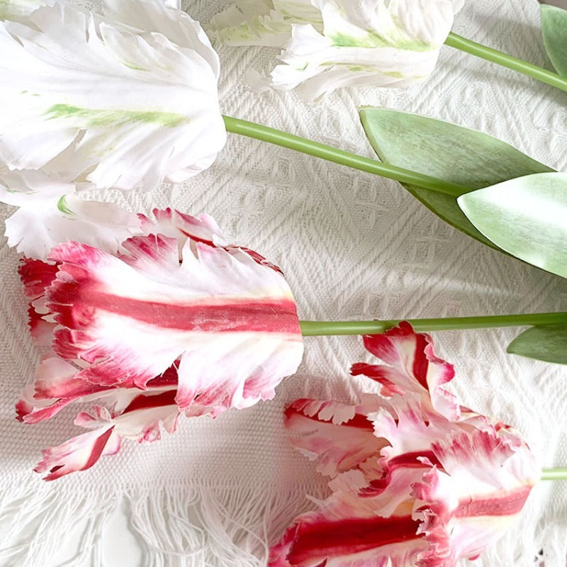 9pcs Real Touch Artificial Fringed Parrot Tulip Flowers Multiple Colors Faux Tulip Stems with Leaves for Wedding Bridal Bouquet Home Office Vase Arrangement Mother'S Day Valentine'S Day Birthday Anniversary Gift