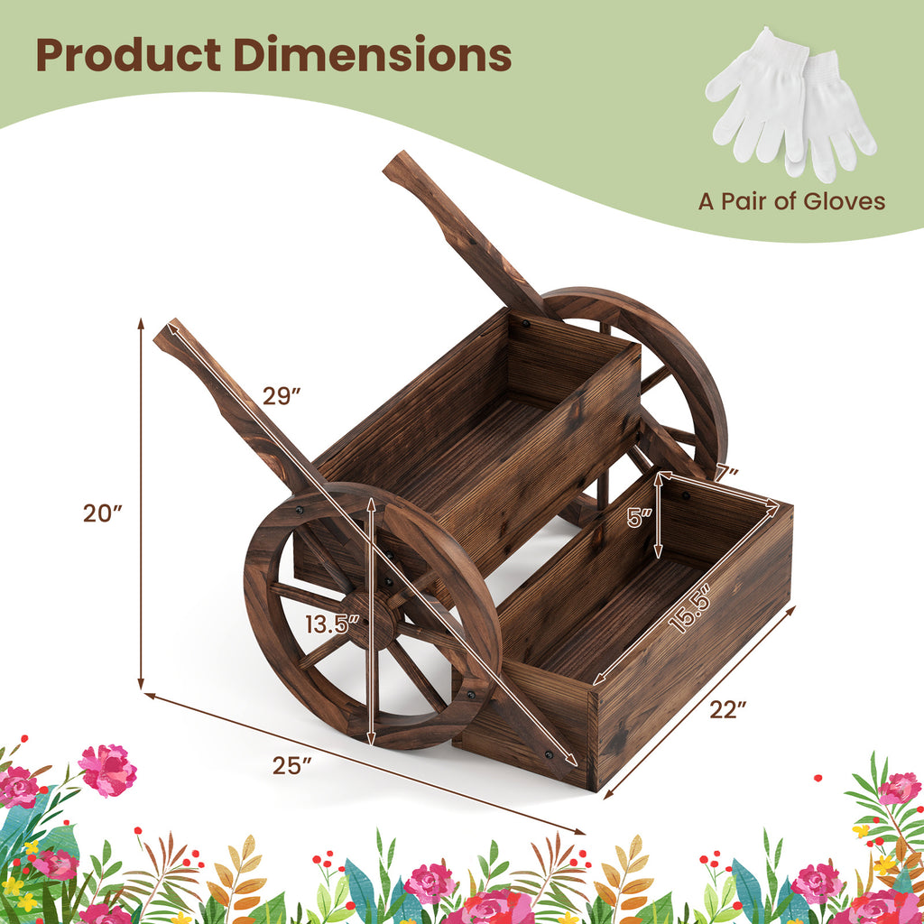 COSTWAY Wooden Wagon Planter Box, 2-Tier Raised Garden Bed with Wheels & Drainage Hole, Decorative Garden Planter for Flowers Herbs Vegetables, Indoor & Outdoor Flower Cart for Patio, Garden, Balcony