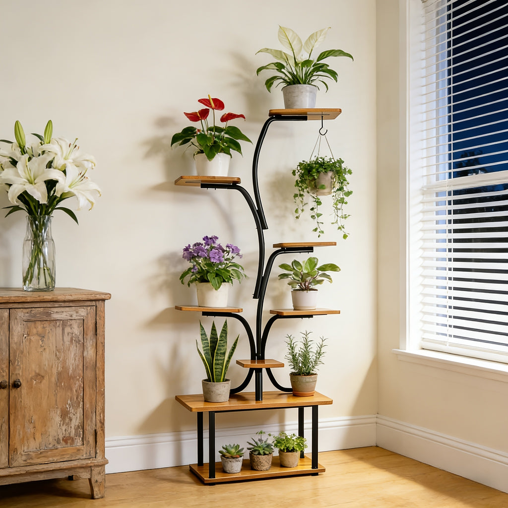 7\u002F5\u002F4\u002F3-Tier Indoor Plant Stand, 63\u002F62\u002F55\u002F36In High Metal Flower Shelf Corner Display Rack, Multi-Layer Plant Holder for Living Room Bedroom Balcony, Gift for Plant Lovers