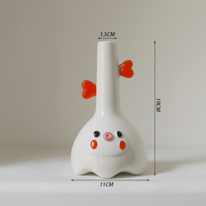 Cartoon Cute Ceramic Hydroponic Plant Vase for Living Room Desktop, Small Flower Pot, Dried Flower Vase, Creative Gift And Decorative Ornament