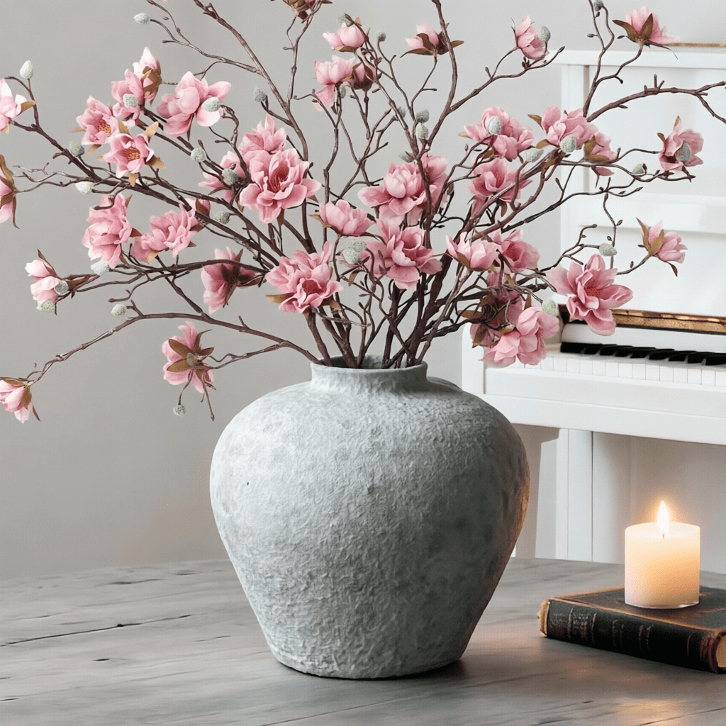 Large White Ceramic Vase Suitable for Home Decor - 6.3 Inch Rustic Farmhouse Tall Round Pottery Vase with Sandstone Texture, Vintage Indoor Table Centerpiece for Living Room, Wedding, Decorations, Ceramic Flower Pot