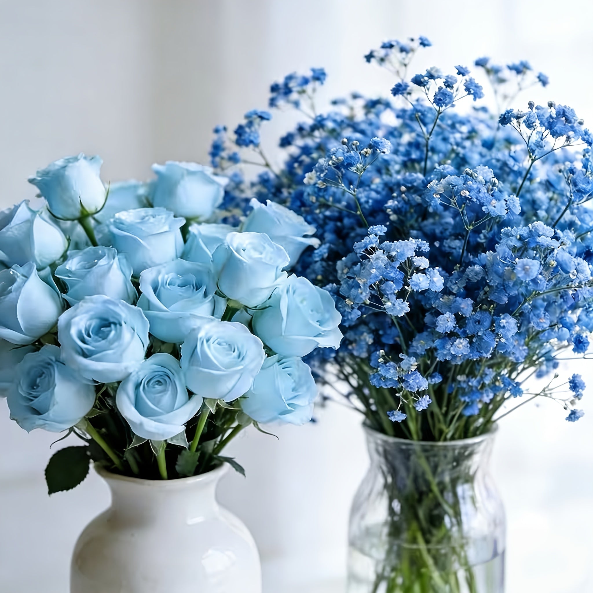 26 Realistic Blue Roses And Blue Gypsy Combination Simulation Bouquet - Durable Plastic Flowers, Suitable for Weddings, Valentine'S Day, Graduation Ceremonies, As Centerpieces, Table Decorations And Arrangements, Suitable for All Seasons