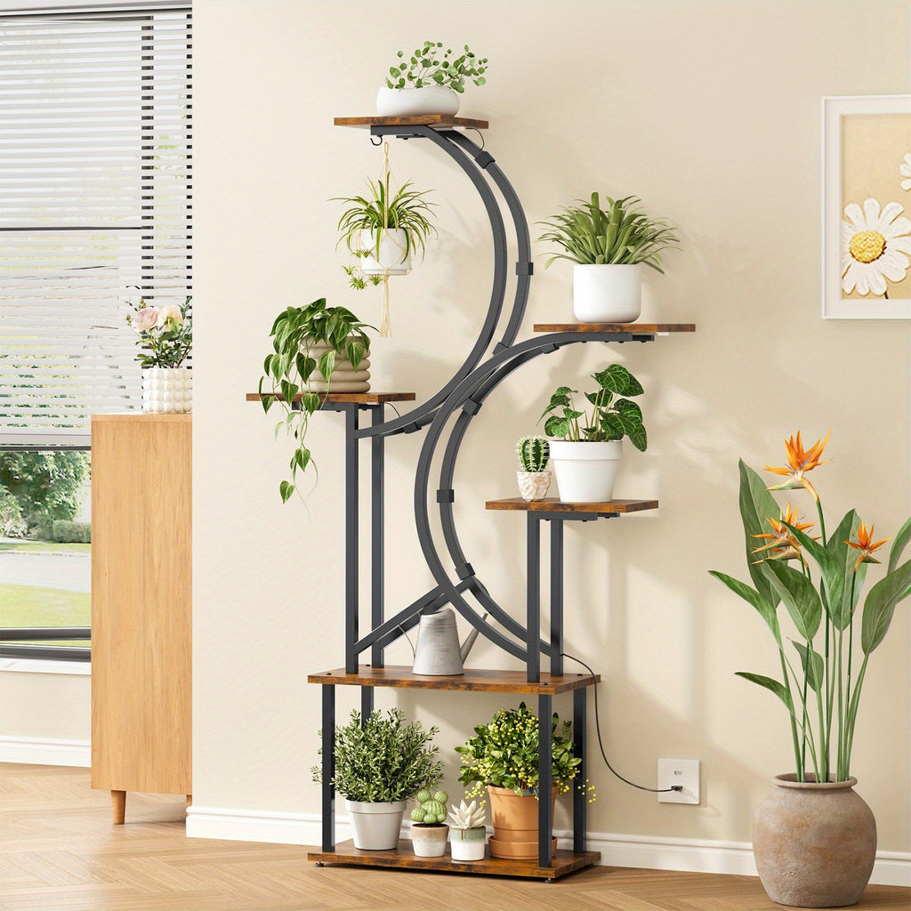 Plant Stand Indoor with Grow Lights - 6\u002F7 Tiered Plant Shelf Indoor, Large Inch Polygonal Plant Stand, Metal Curved Flower Holder Display Rack for Balcony, Home Decor And Christmas