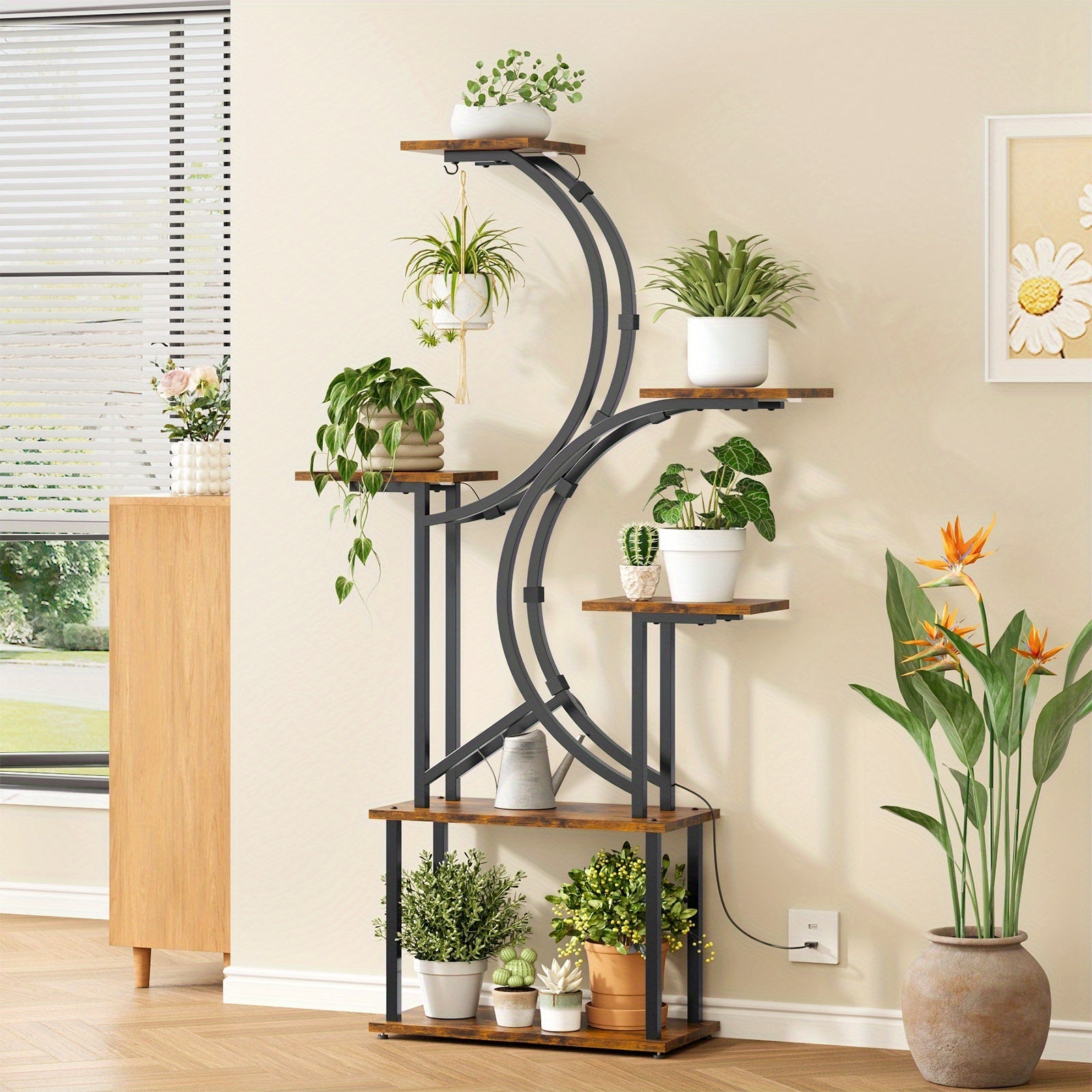 Plant Stand Indoor with Grow Lights - 6\u002F7 Tiered Plant Shelf Indoor, Large Inch Polygonal Plant Stand, Metal Curved Flower Holder Display Rack for Balcony, Home Decor And Christmas