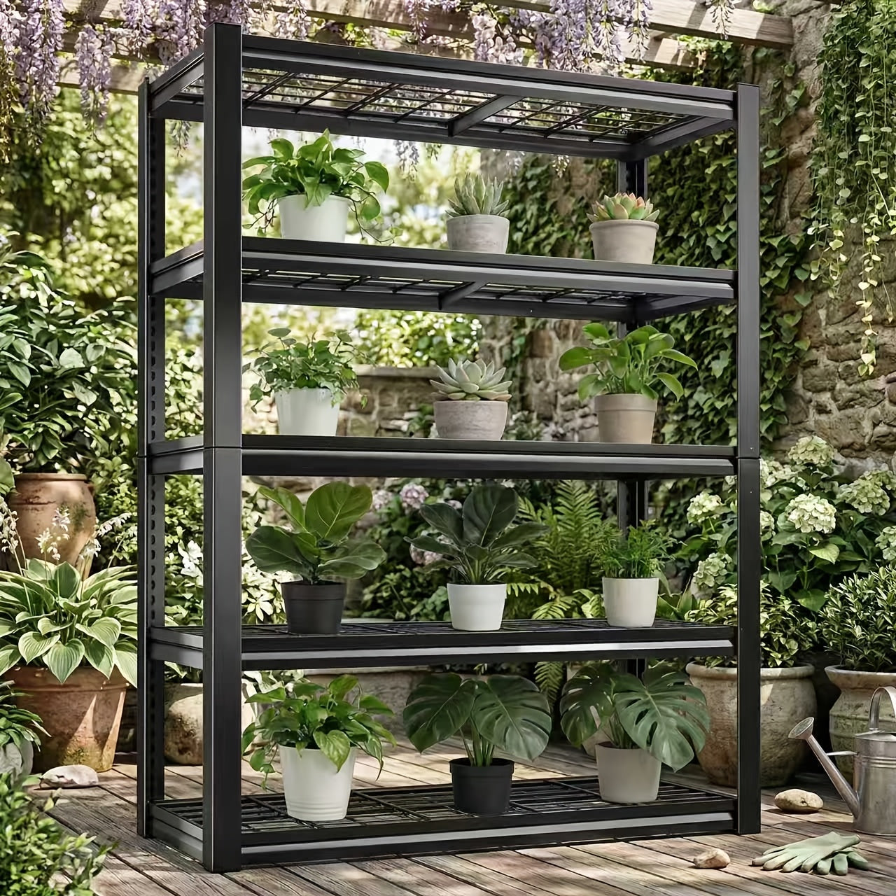 Heavy-Duty Indoor And Outdoor Metal Plant Stand - Waterproof Black Heavy-Duty Weather-Resistant Plant Rack with A Sturdy Frame, Suitable for Potted Plants, Ideal for Courtyards, Balconies, Living Rooms