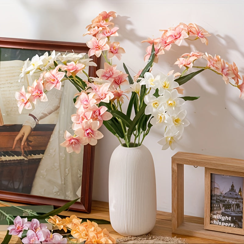 5pcs Realistic Faux Freesia Flowers with Butterfly-Wing Daffodil Suitable for Wedding, Home Decor, Table Centerpiece - Fabric Blooms for Spring Arrangements, Desktop Decoration, Wedding Bouquets, No Maintenance Required