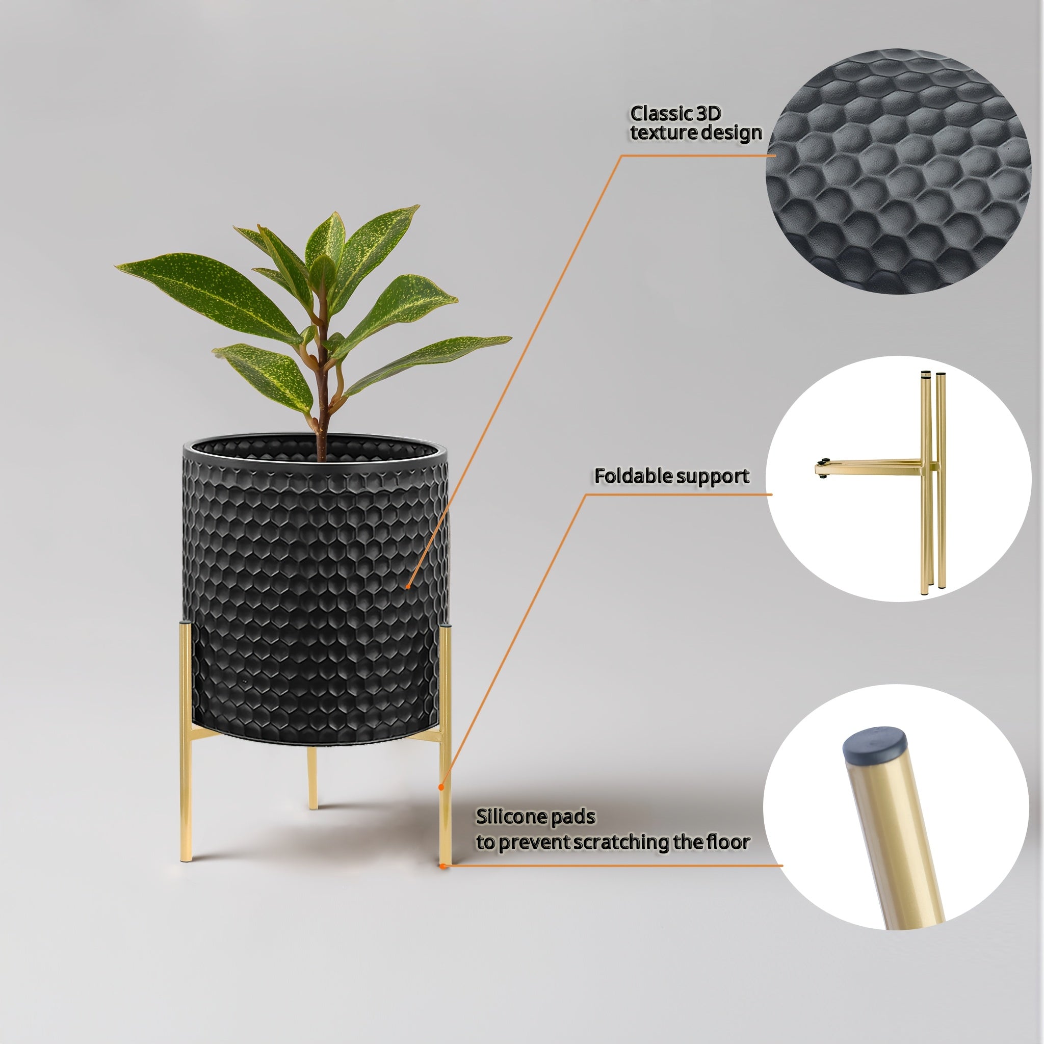 Metal Planter Stand Set Of 3, Indoor Outdoor Plant Stand with Flower Pots, Rust-Resistant Elevated Plant Display for Balcony Patio & Living Room