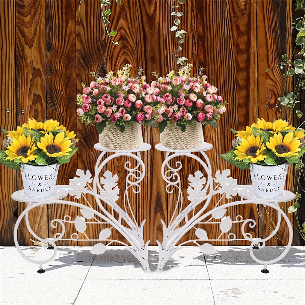 2 Pcs Elegant Half Heart Metal Iron Plant Pot Stands with Art Display Shelf for Garden Patio, Planter Rack for Flowers