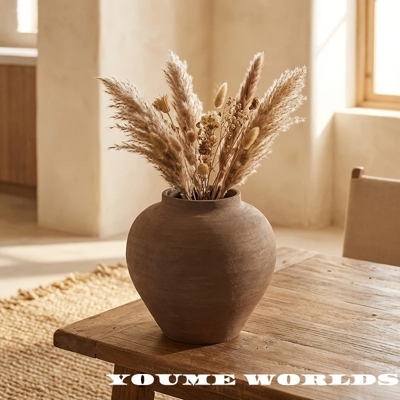 Handmade Unglazed Rough Ceramic Pot, Wabi-Sabi Style Vase, Dried Flower Vessel, Cafe Window Decor Prop