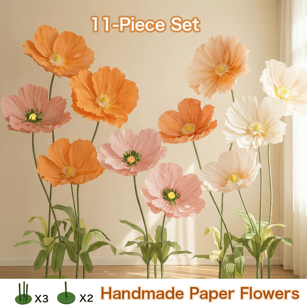 9pcs Set\u002F11pcs Set Colorful Giant Papaver Rhoeas Artificial Flowers for Store Window Displays, Wedding and Holiday Decorations, Influencer Photo Booth Decor Flowers