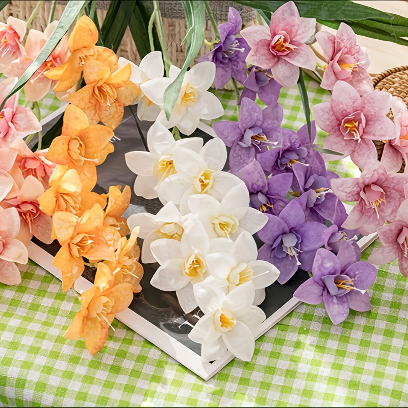 5pcs Realistic Faux Freesia Flowers with Butterfly-Wing Daffodil Suitable for Wedding, Home Decor, Table Centerpiece - Fabric Blooms for Spring Arrangements, Desktop Decoration, Wedding Bouquets, No Maintenance Required