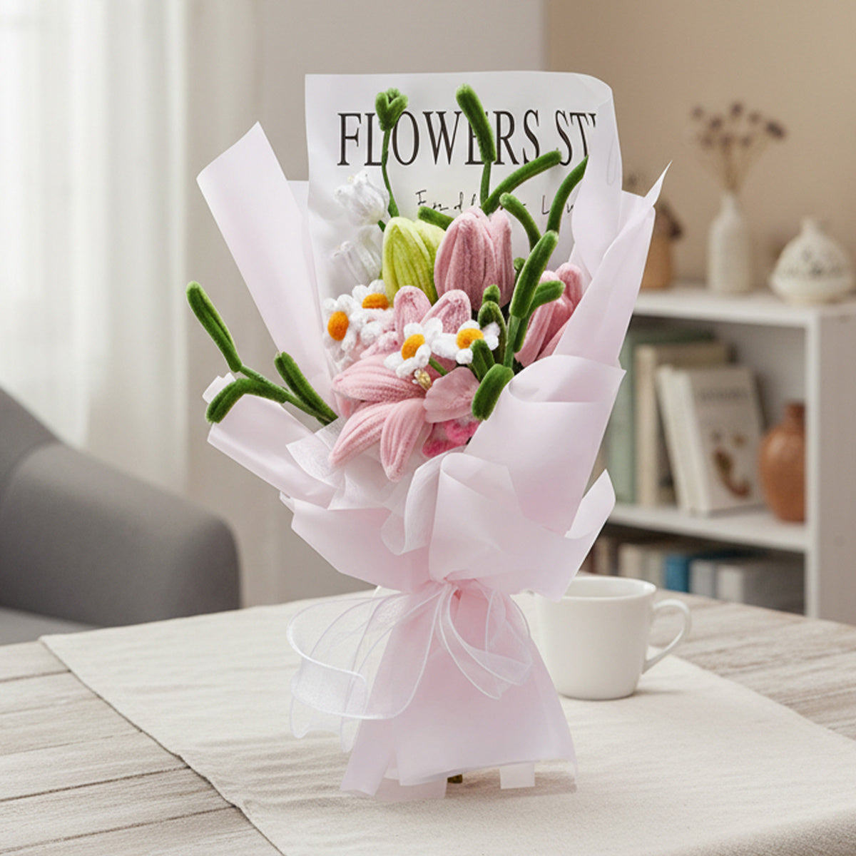 Handmade Twisted Rods Artificial Flower Bouquet - Preserved Forever Roses Suitable for Weddings, Valentine's Day, Easter & Spring Decorations, Plastic Wedding Centerpieces, Bouquets for, No Maintenance Required, Year-Round Decoration