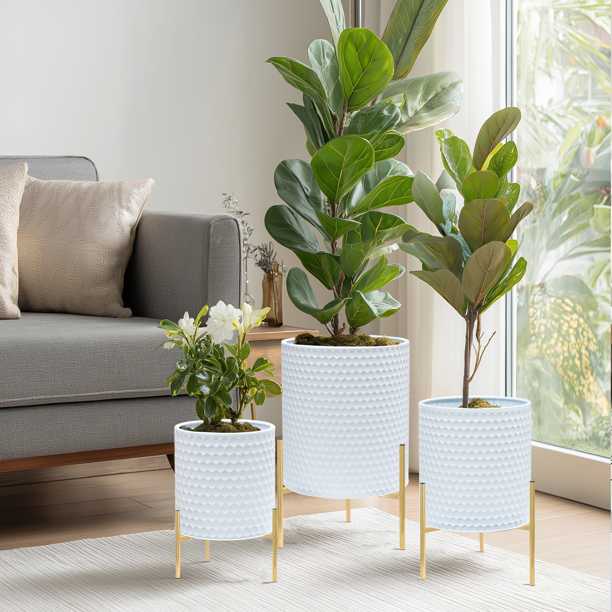 Metal Planter Stand Set Of 3, Indoor Outdoor Plant Stand with Flower Pots, Rust-Resistant Elevated Plant Display for Balcony Patio & Living Room