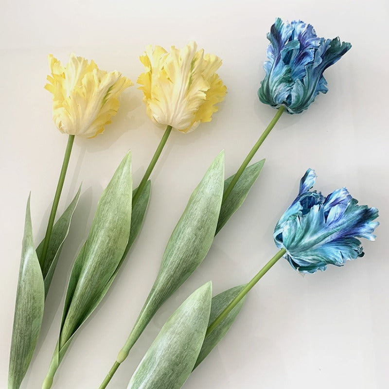 9pcs Real Touch Artificial Fringed Parrot Tulip Flowers Multiple Colors Faux Tulip Stems with Leaves for Wedding Bridal Bouquet Home Office Vase Arrangement Mother'S Day Valentine'S Day Birthday Anniversary Gift