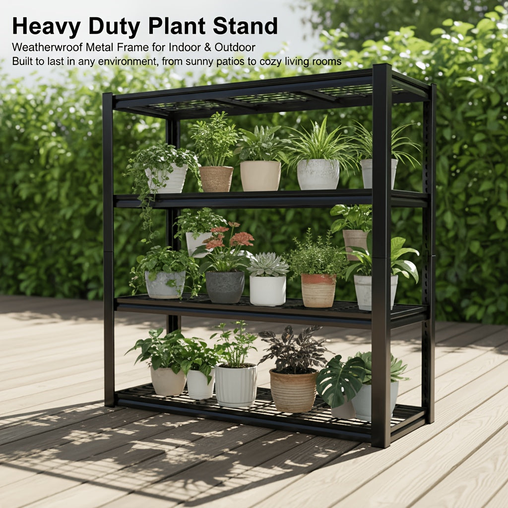 Heavy-Duty Indoor And Outdoor Metal Plant Stand - Waterproof Black Heavy-Duty Weather-Resistant Plant Rack with A Sturdy Frame, Suitable for Potted Plants, Ideal for Courtyards, Balconies, Living Rooms