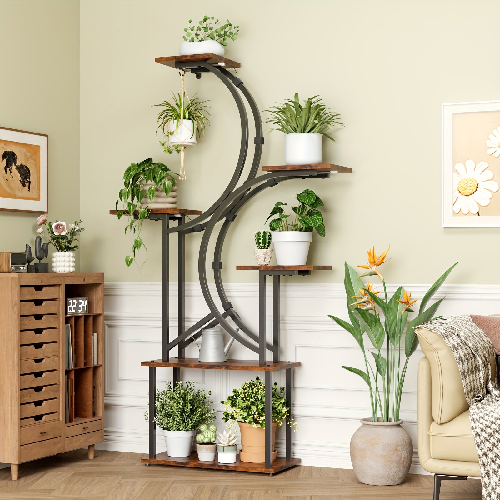 Plant Stand Indoor with Grow Lights - 6\u002F7 Tiered Plant Shelf Indoor, Large Inch Polygonal Plant Stand, Metal Curved Flower Holder Display Rack for Balcony, Home Decor And Christmas