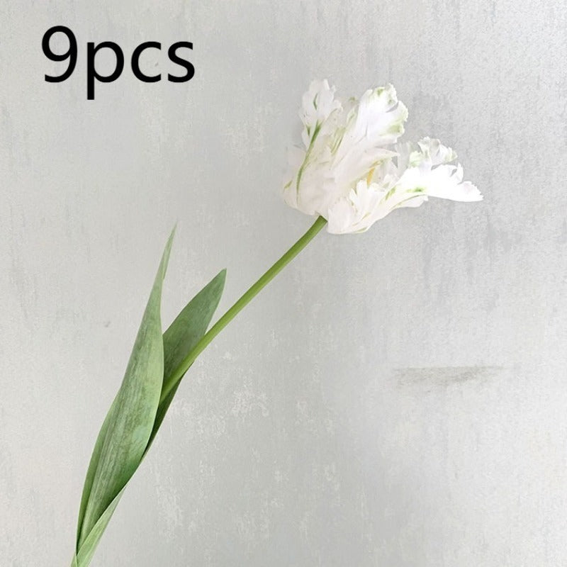 9pcs Real Touch Artificial Fringed Parrot Tulip Flowers Multiple Colors Faux Tulip Stems with Leaves for Wedding Bridal Bouquet Home Office Vase Arrangement Mother'S Day Valentine'S Day Birthday Anniversary Gift