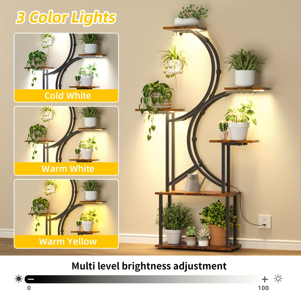 Plant Stand Indoor with Grow Lights - 6\u002F7 Tiered Plant Shelf Indoor, Large Inch Polygonal Plant Stand, Metal Curved Flower Holder Display Rack for Balcony, Home Decor And Christmas