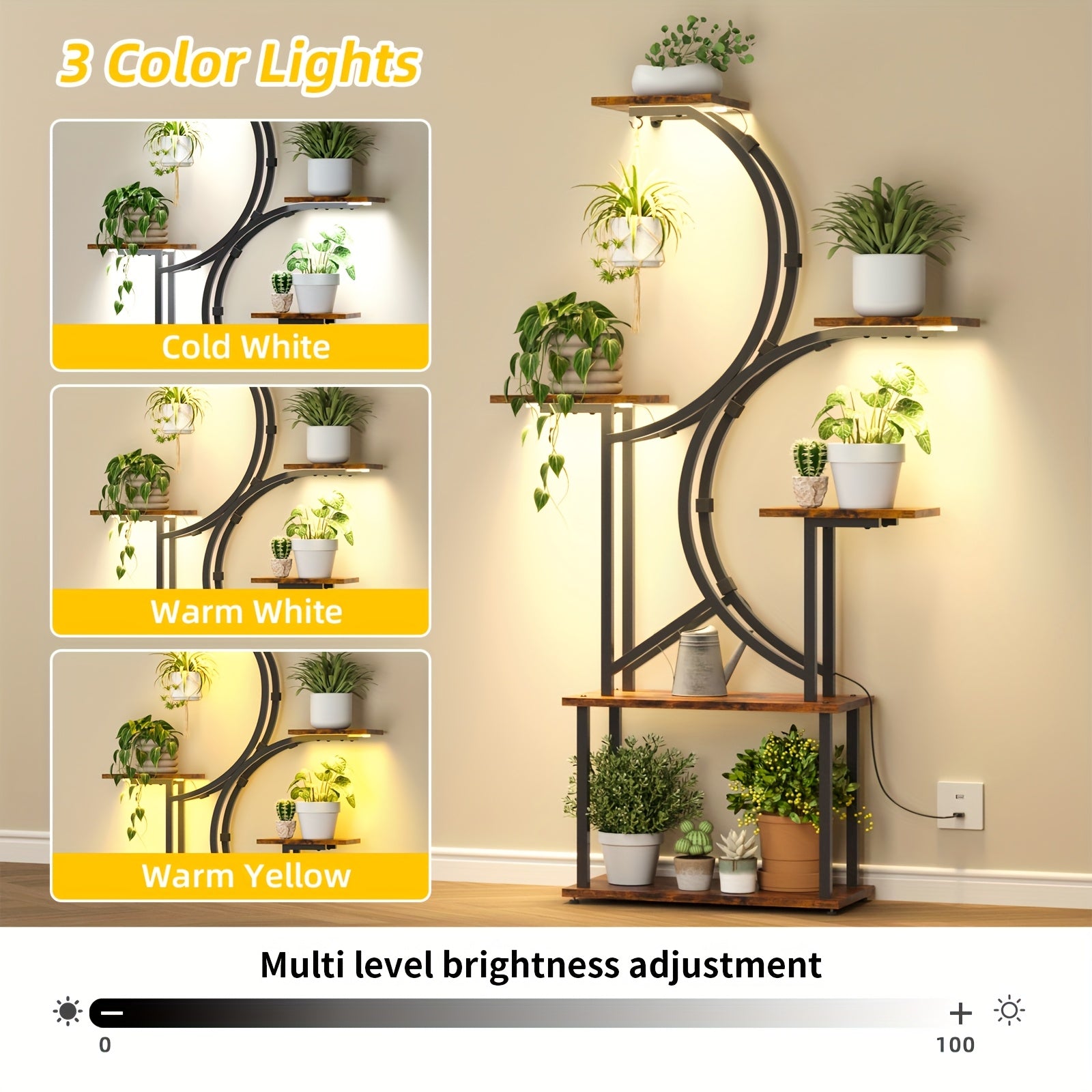 Plant Stand Indoor with Grow Lights - 6\u002F7 Tiered Plant Shelf Indoor, Large Inch Polygonal Plant Stand, Metal Curved Flower Holder Display Rack for Balcony, Home Decor And Christmas