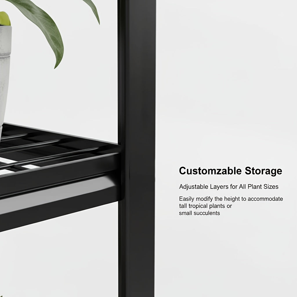 Heavy-Duty Indoor And Outdoor Metal Plant Stand - Waterproof Black Heavy-Duty Weather-Resistant Plant Rack with A Sturdy Frame, Suitable for Potted Plants, Ideal for Courtyards, Balconies, Living Rooms