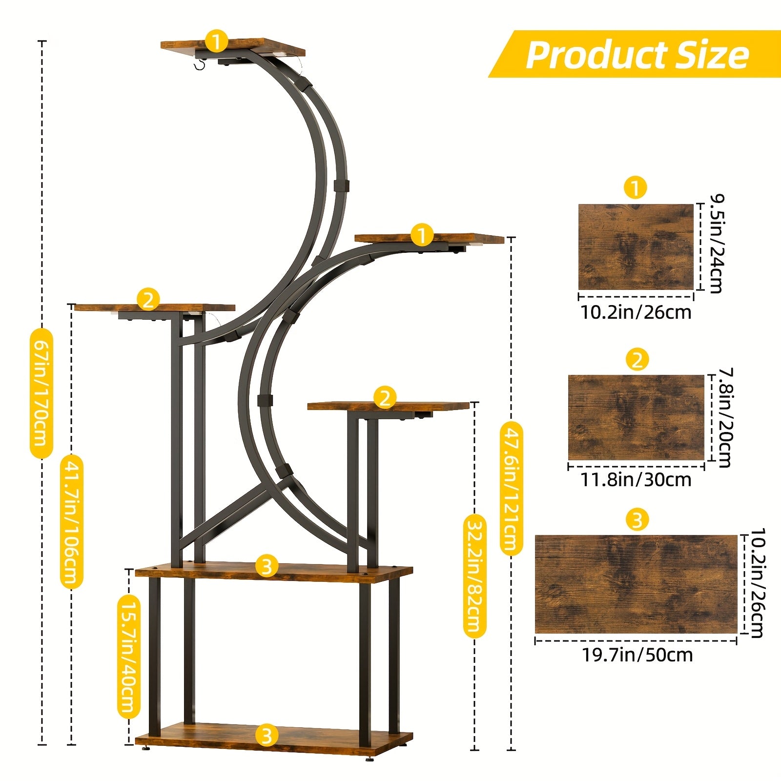 Plant Stand Indoor with Grow Lights - 6\u002F7 Tiered Plant Shelf Indoor, Large Inch Polygonal Plant Stand, Metal Curved Flower Holder Display Rack for Balcony, Home Decor And Christmas
