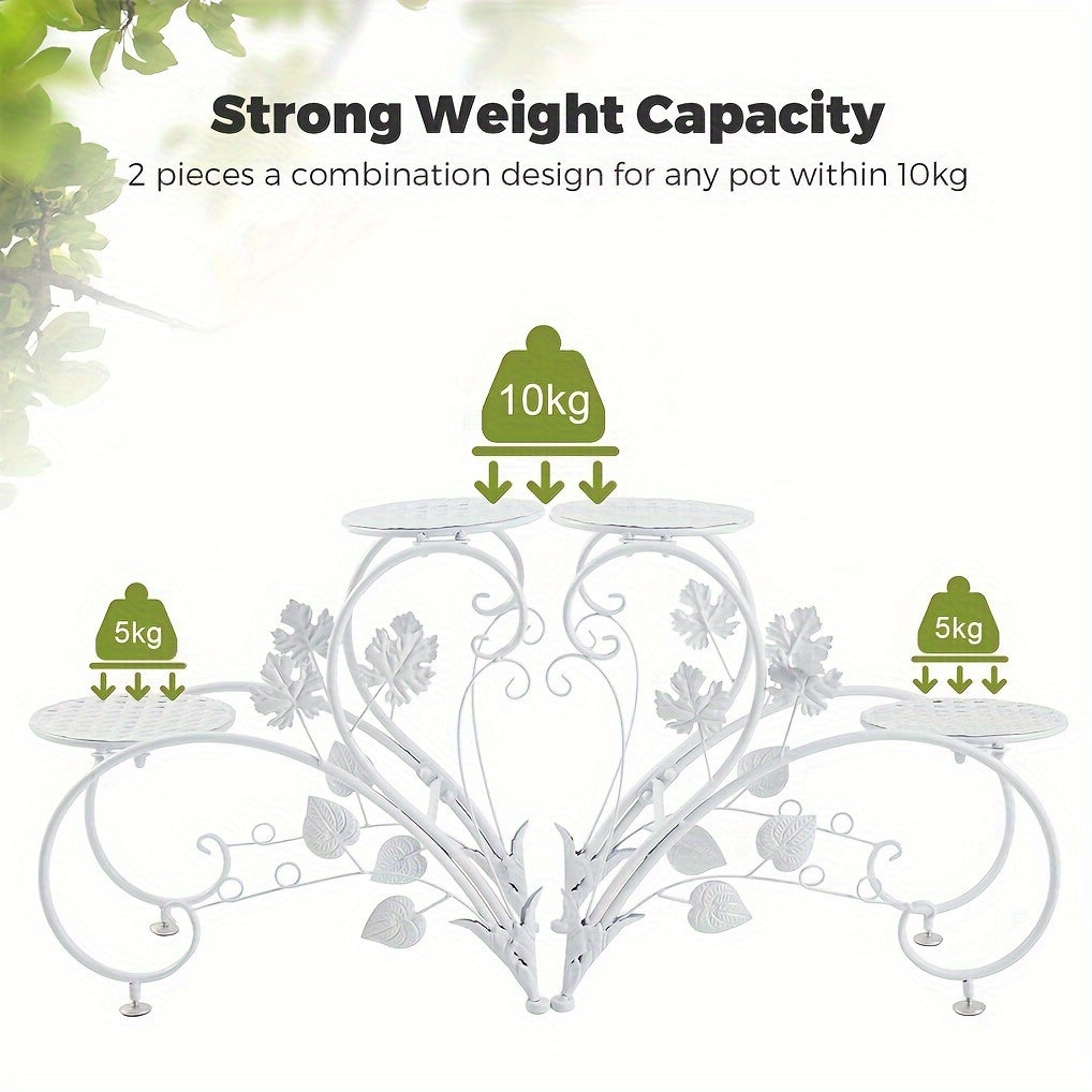 2 Pcs Elegant Half Heart Metal Iron Plant Pot Stands with Art Display Shelf for Garden Patio, Planter Rack for Flowers