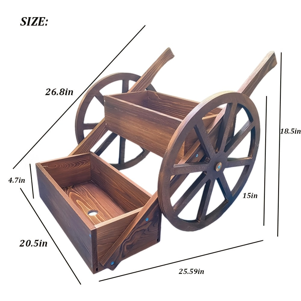 Solid Wood Flower Stand, Wood Plant Stand Flower HolderTricycle Flower StandIndoor Outdoor Flower Pot Shelf for Patio Garden Balcony (Integrally Formed Wooden Wheel)