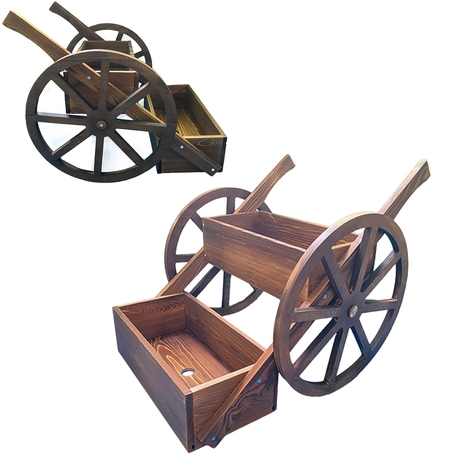 Solid Wood Flower Stand, Wood Plant Stand Flower HolderTricycle Flower StandIndoor Outdoor Flower Pot Shelf for Patio Garden Balcony (Integrally Formed Wooden Wheel)