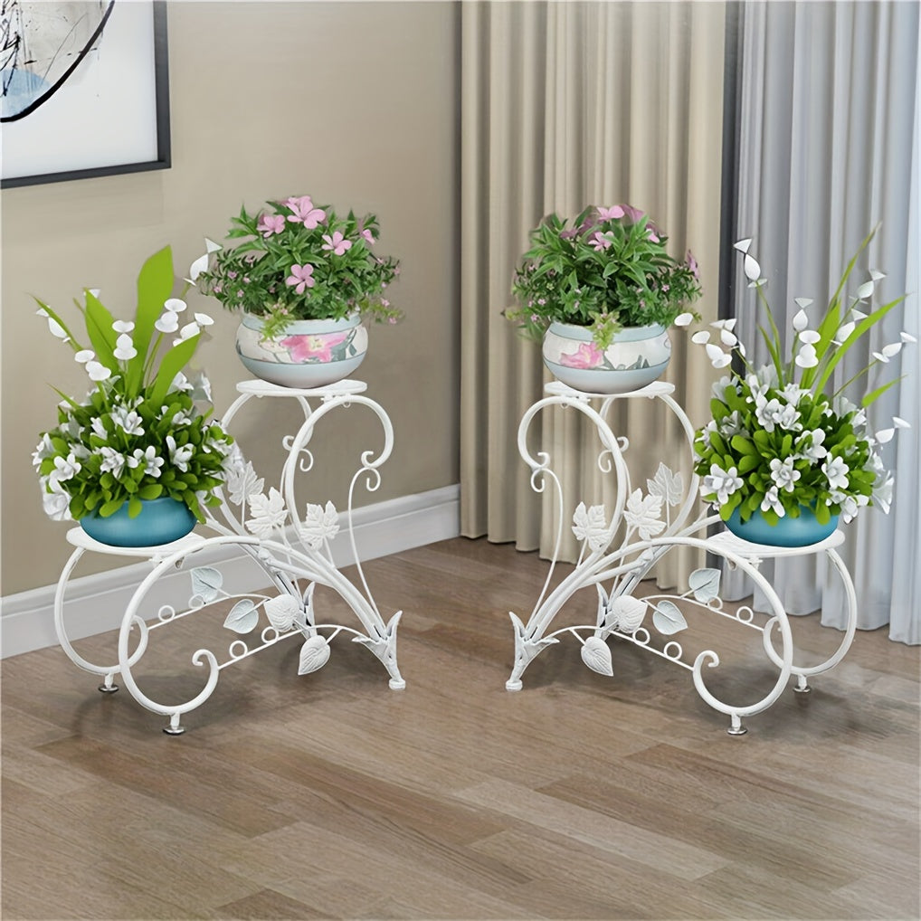 2 Pcs Elegant Half Heart Metal Iron Plant Pot Stands with Art Display Shelf for Garden Patio, Planter Rack for Flowers